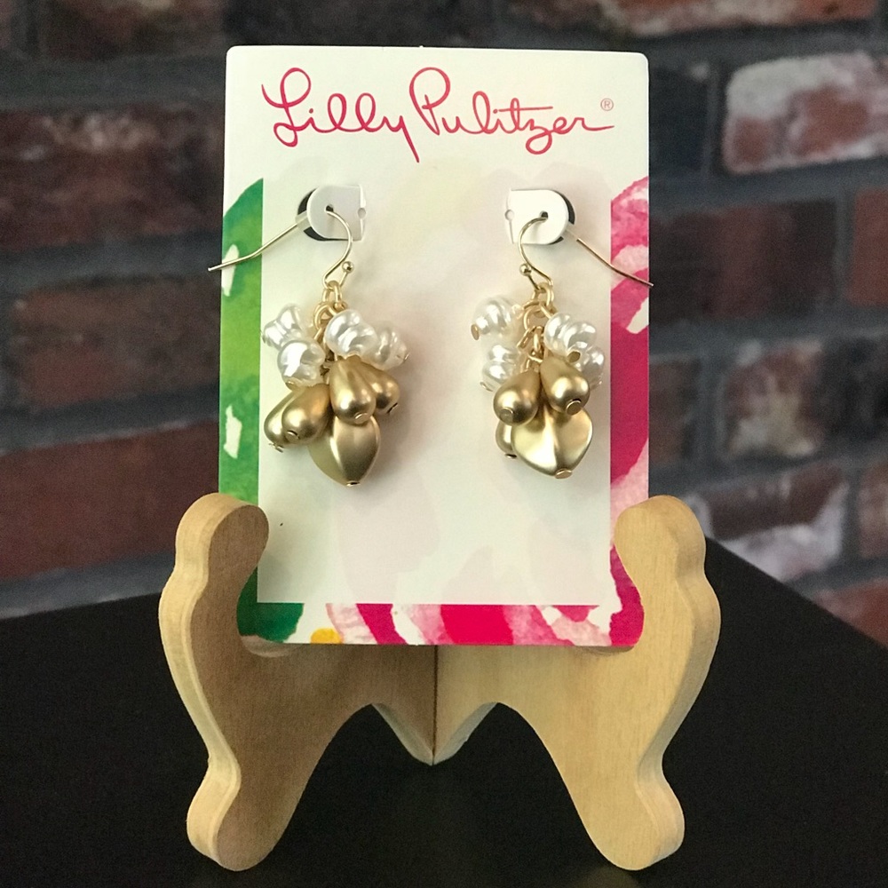 NWT Lilly Pulitzer Earrings Gold Metallic Pearl